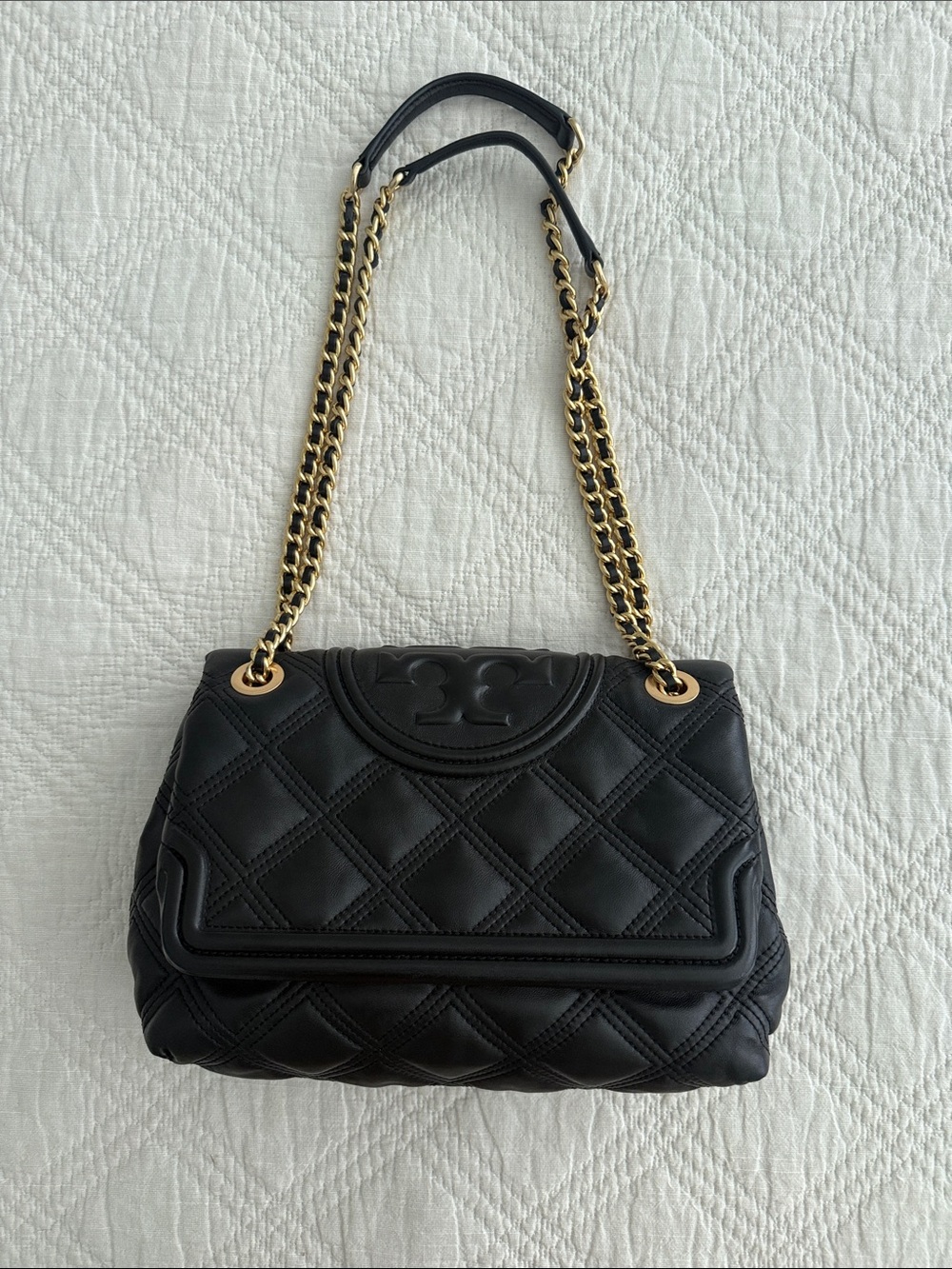 Tory Burch Fleming Quilted Soft Leather Convertible Shoulder Bag Black GoldChain - Picture 2 of 16